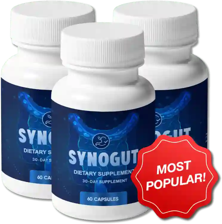 Synogut bottle showcasing ingredients for better digestion and regularity